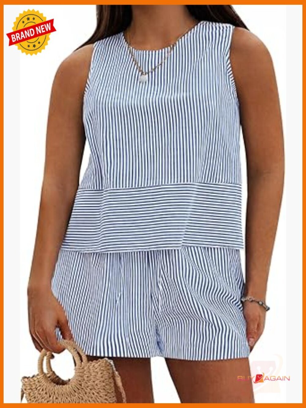 Womens Plus Size Striped 2 Piece Tank Top and Shorts Set Summer Loungewear